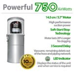 Sistema de aspiración central OVO PAK7535DP+ 750W 35L filtración híbrida kit accesorios Deluxe Plus 30 pies