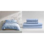 Juego de ropa de cama individual XL Calvin Klein percal algodón con edredón funda y sábanas bolsillo profundo azul