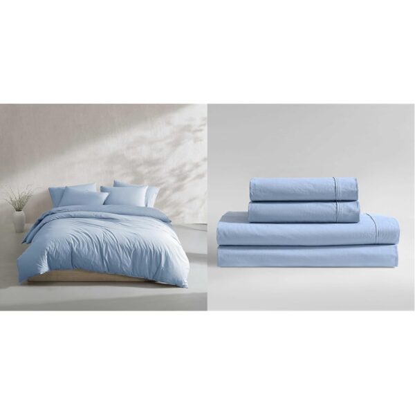 Juego de ropa de cama individual XL Calvin Klein percal algodón con edredón funda y sábanas bolsillo profundo azul