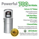Aspiradora Central OVO PAK70DP.+35 700 Airwatts 35L Filtracion Hibrida kit Deluxe Plus 35 pies