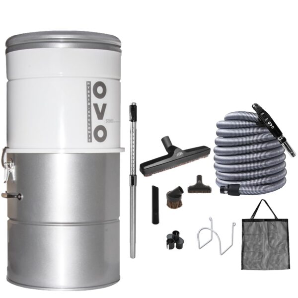 Sistema Aspiración Central OVO PAK725D 35 700 Airwatts filtración híbrida 25 litros kit 35 pies