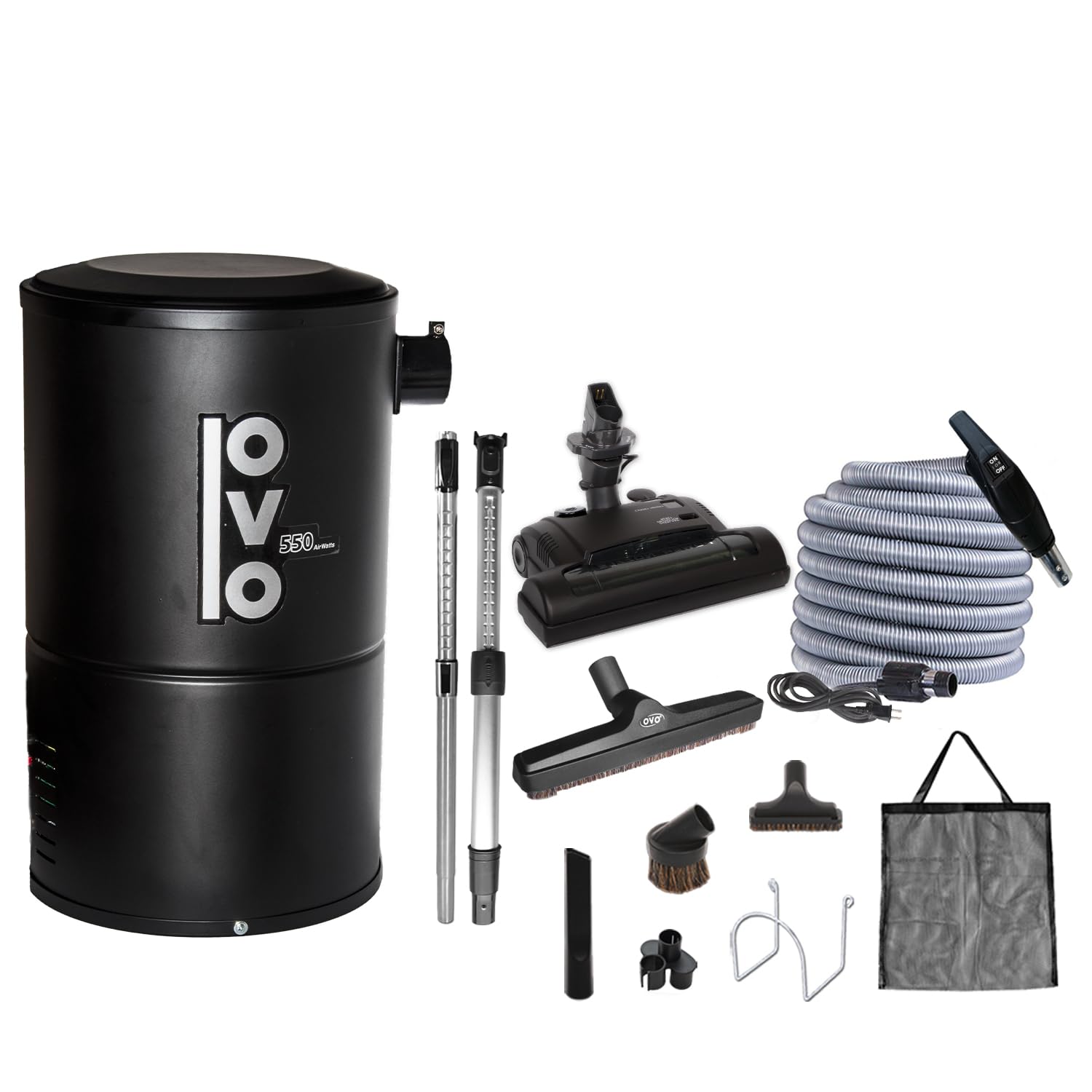 Version 1.0.0 Aspiradora Central OVO PAK55CD 550 AW 18 litros bolsas desechables kit accesorios 30 pies 4 entradas