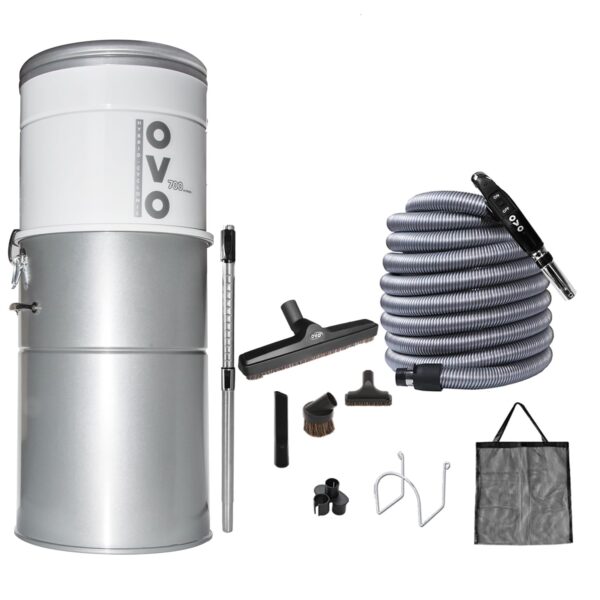 Aspiradora Central OVO PAK70D.-40 700 Airwatts 35 Litros Filtración Híbrida Kit Manguera 40 Pies Accesorios Incluidos