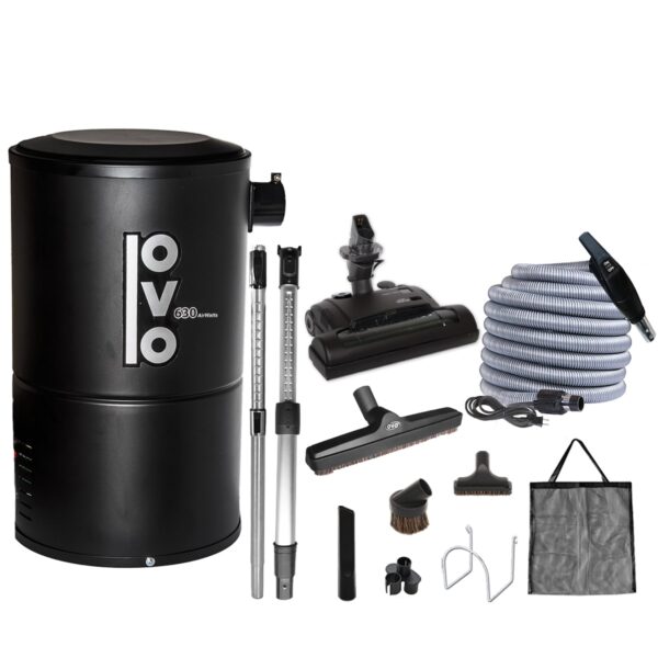 Aspiradora central compacto OVO PAK63-.18CD 630 vatios 18L 4.75 galones kit accesorios alfombras 30 pies condominio bols