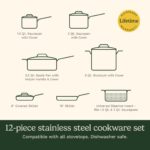 Batería de cocina Cuisinart PCT-12 acero inoxidable triple capa PureClad 12 piezas