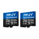 PNY 256GB PRO Elite™ de alta resistencia C10 U3 V30 A2 microSDXC – Hasta 68.8K horas de grabación continua, hasta 100/90