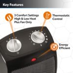 Calentador de Cerámica Lasko CD09250 para Mesa y Escritorio con Termostato, 1500 W, 9 Pulg