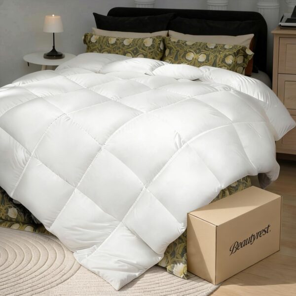 Edredón de plumón de ganso Beautyrest Blue Ridge Home Fashions BR003016 tamaño King 106 x 90 pulgadas algodón 100% blanc