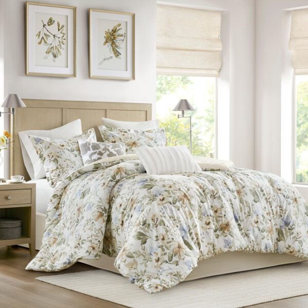 Edredon floral acuarela algodon satinado Harbor House E&E Co Ltd DBA JLA Home HH10-1877 300 hilos California King todas