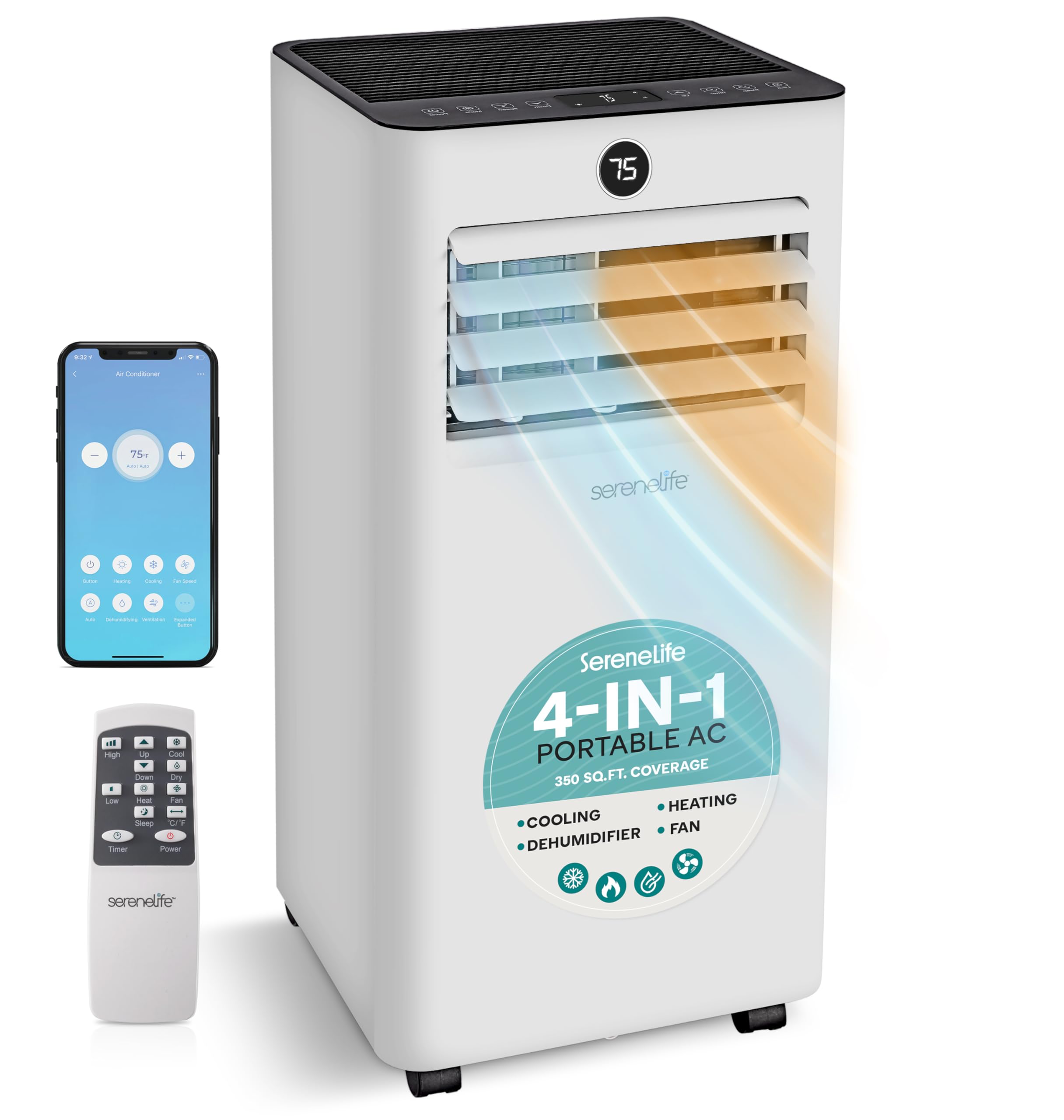 Version 1.0.0 Aire acondicionado portátil calefactor y deshumidificador SereneLife SLPACHTW105W 10000 BTU WiFi cobertura 450 pies cuad