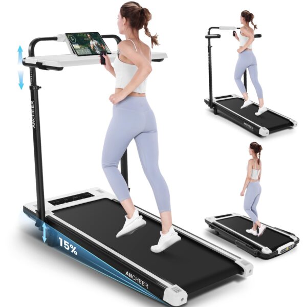 Cinta de correr plegable ANCHEER 3.5HP inclinación 12% 15% con barra de mano para escritorio capacidad 320 450 lb