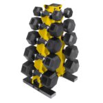 CAP Barbell Juego de mancuernas hexagonales recubiertas de 150 libras con estante vertical | Múltiples opciones