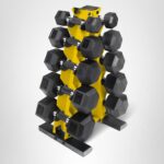 CAP Barbell Juego de mancuernas hexagonales recubiertas de 150 libras con estante vertical | Múltiples opciones