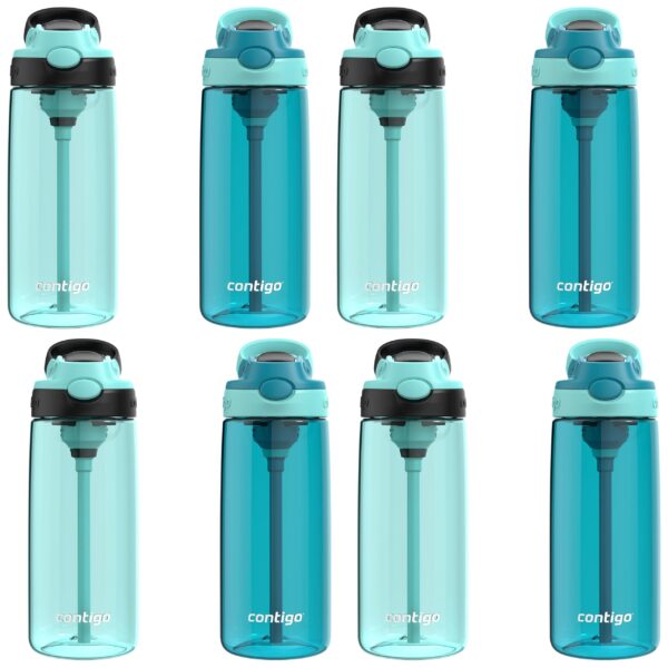 Contigo Aubrey Kids Dinos & Sharks Cleanable Water Bottle with Silicone Straw Spill-Proof Lid Dishwasher Safe 14oz 2-Pac