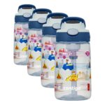 Paquete de 4 botellas de agua para niños Contigo Aubrey 2191268 antiderrames con popote de silicón 14 oz diseño dinosaur