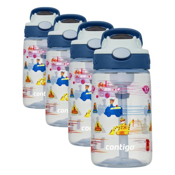 Paquete de 4 botellas de agua para niños Contigo Aubrey 2191268 antiderrames con popote de silicón 14 oz diseño dinosaur