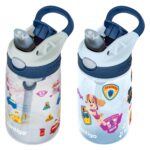 Paquete de 4 botellas de agua para niños Contigo Aubrey 2191268 antiderrames con popote de silicón 14 oz diseño dinosaur