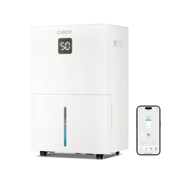Deshumidificador Candy CAS-CF40W-US 100 Pintas por día para hasta 5500 pies cuadrados WiFi control Alexa manguera de dre