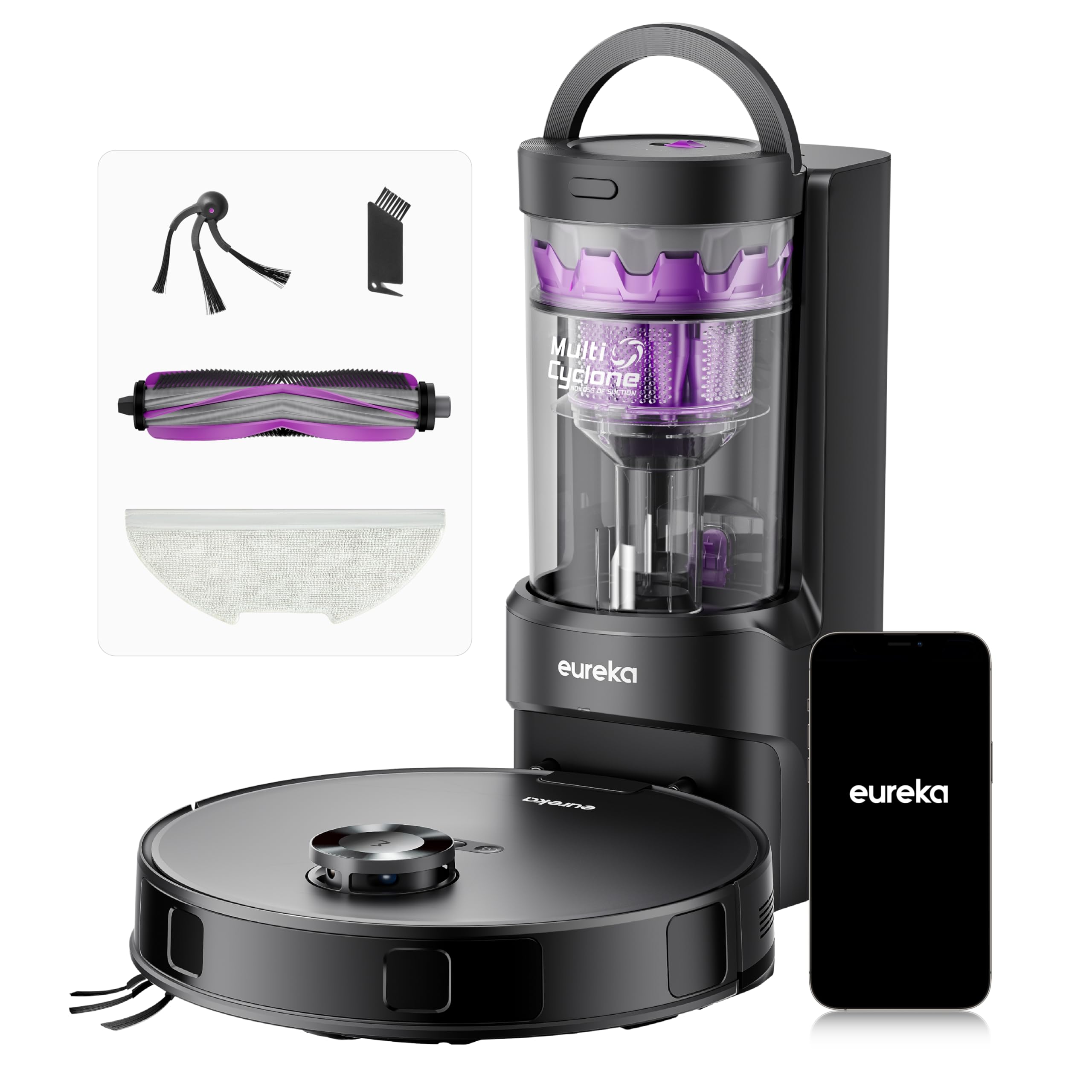 Version 1.0.0 Robot Aspiradora y Trapeadora Eureka E20 Evo Plus, 10000Pa, Sin Bolsa, Autovaciado 45 Días, Anti-Enredos