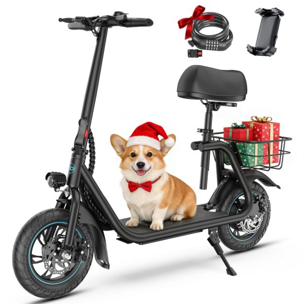 Gyroor Patinete eléctrico para adultos y adolescentes con asiento, motor de 450W, batería estable mejorada, rango de 20