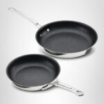 Juego de sartenes antiadherentes Hestan Culinary 31784 ProBond Luxe TITUM acero inoxidable triple capa 8.5 y 11 pulgadas