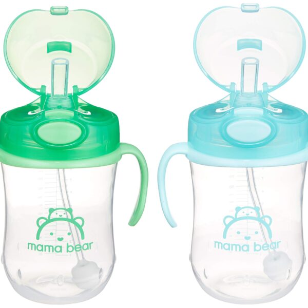 Marca Amazon – Mama Bear - Vaso sorbo de silicona con peso, 9 onzas, azul/verde (paquete de 24)