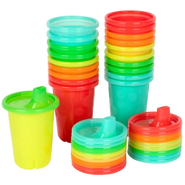 The First Years Take & Toss - Vasos para beber a prueba de derrames, paquete de fiesta arcoíris, reutilizables para niño