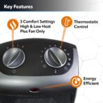 Calentador de Cerámica Portátil Lasko 754201 con Termostato, 1500 W, 2 Velocidades, 9.2 Pulg