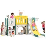 Juego de toboganes 8 en 1 para niños pequeños, tobogán para niños pequeños, juego de tobogán escalador con aro de balonc