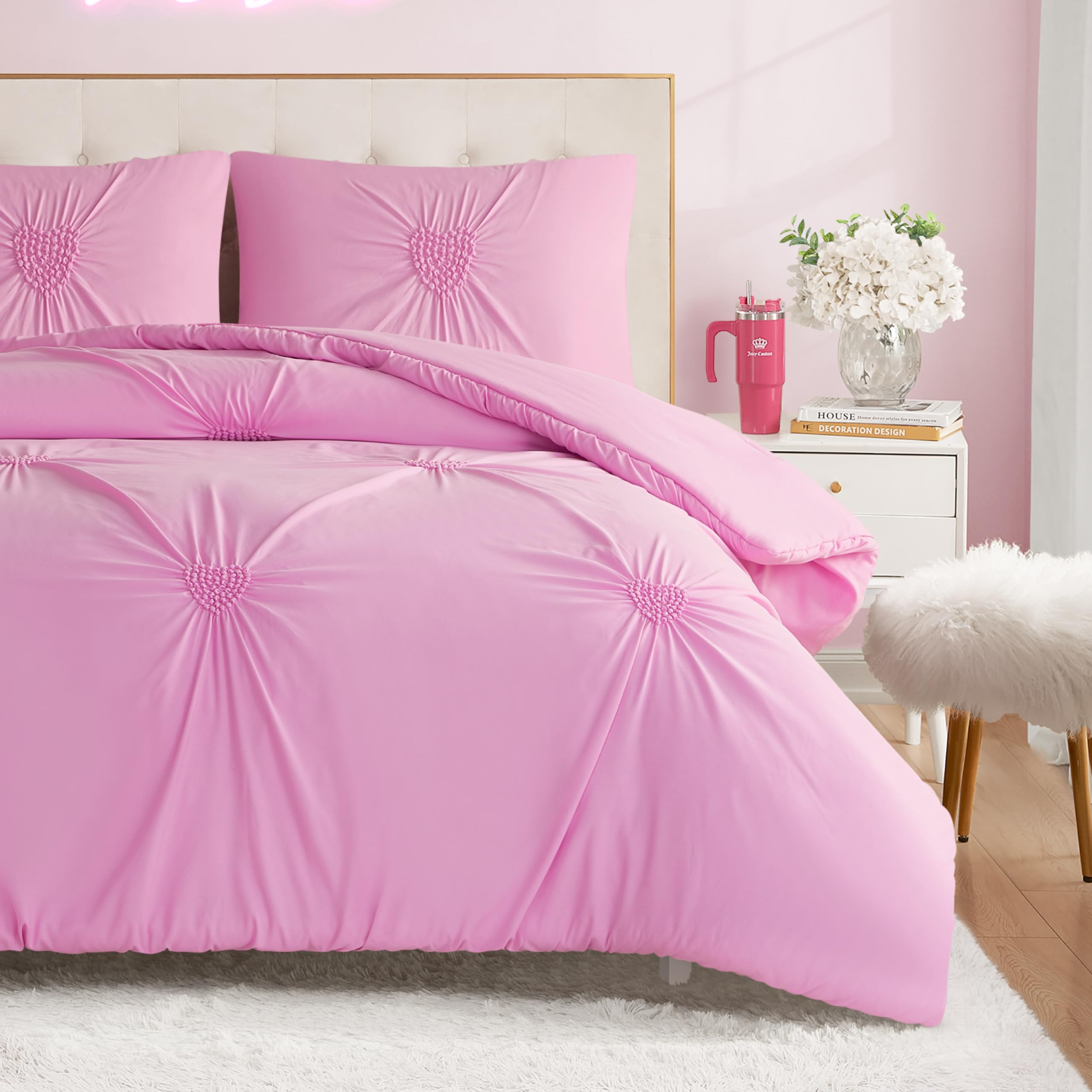 Version 1.0.0 Juego edredón Juicy Couture JYZ032890 corazón fruncido lila sachet tamaño King 3 piezas ropa de cama