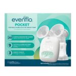 Evenflo Extractor de leche eléctrico doble portátil de bolsillo, blanco, 20 sesiones de bombeo por carga, 9 ajustes de s