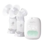 Evenflo Extractor de leche eléctrico doble portátil de bolsillo, blanco, 20 sesiones de bombeo por carga, 9 ajustes de s