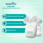 Evenflo Extractor de leche eléctrico doble portátil de bolsillo, blanco, 20 sesiones de bombeo por carga, 9 ajustes de s