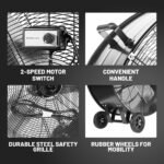 Ventilador tambor industrial NorthSky H1-1041 13000CFM 2 velocidades motor 1/4 HP ruedas 5 pulgadas