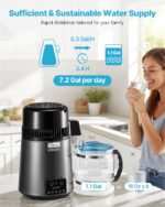 Destilador de agua VEVOR YMK40207 de 4 litros y 750W con jarra de vidrio e interior de acero inoxidable para hogar