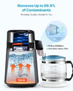 Destilador de agua VEVOR YMK40207 de 4 litros y 750W con jarra de vidrio e interior de acero inoxidable para hogar