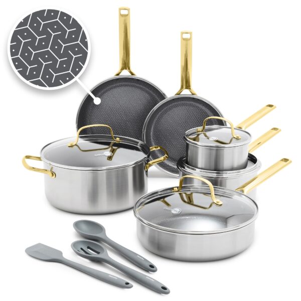 Batería de cocina antiadherente de acero inoxidable GreenPan Hybrid CC010616-001 juego de ollas y sartenes de cerámica d