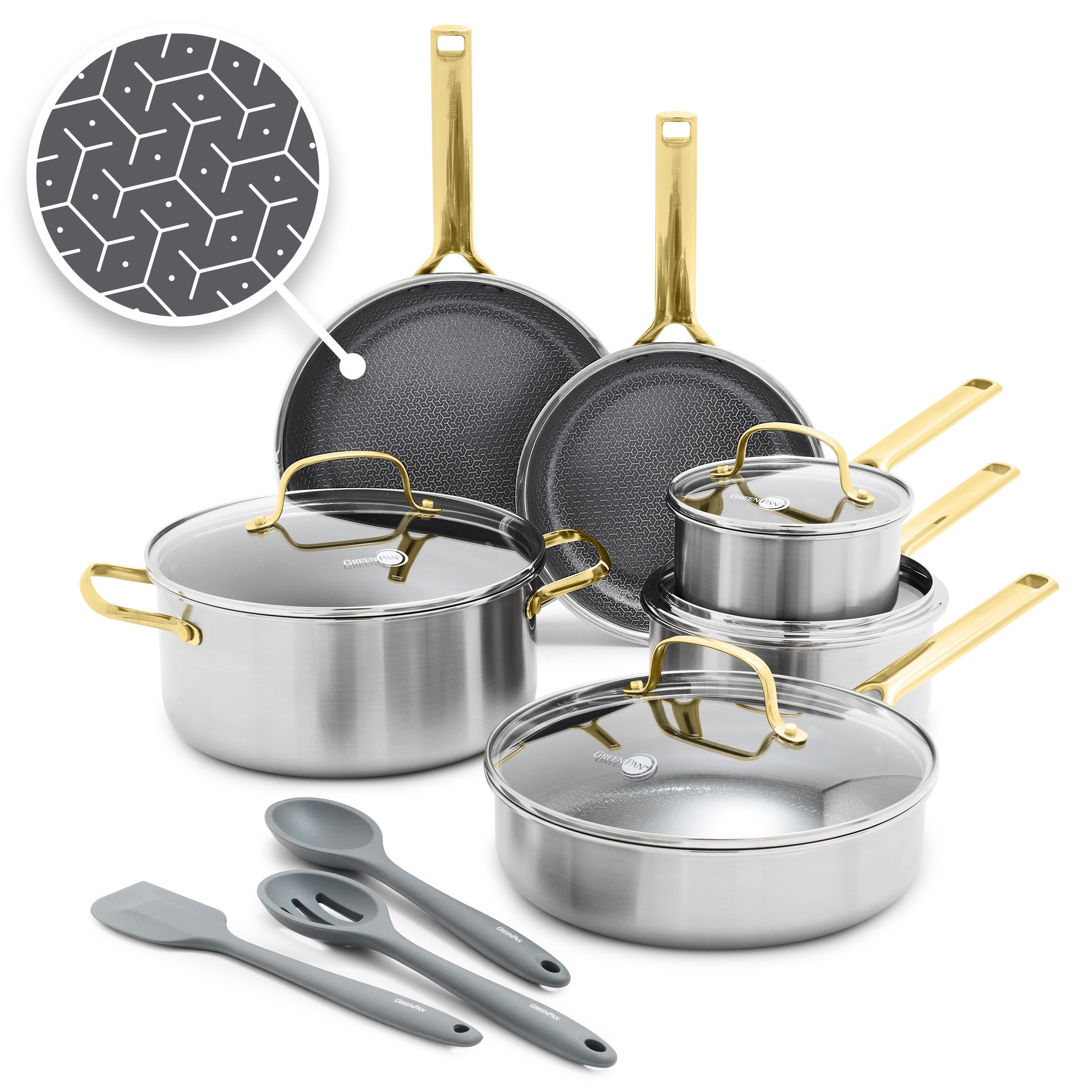 Version 1.0.0 Batería de cocina antiadherente de acero inoxidable GreenPan Hybrid CC010616-001 juego de ollas y sartenes de cerámica d