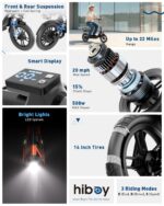 Hiboy Q2/U2 Scooter eléctrico con asiento para adultos – Motor de 500 W, rango de 22 millas, ruedas de 14 pulgadas, susp
