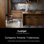 Purificador de aire compacto silencioso Dyson HushJet SP01-A cobertura 203 pies cuadrados captura NO2 blanco plateado
