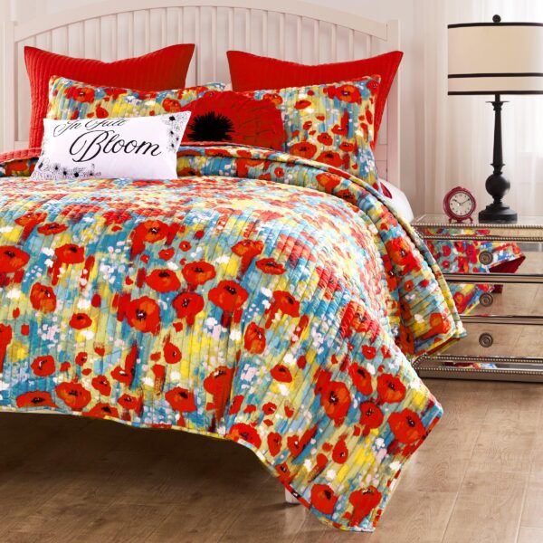 Juego de edredón floral moderno Poppies Greenland Home Fashions GL-2505KMSK 3 piezas King Cal King