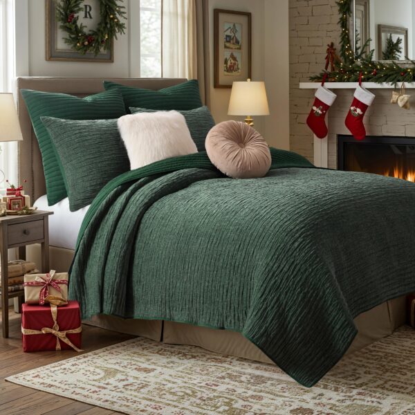 Juego de edredón de terciopelo cosido Greenland Home Fashions GL-2505HMSK 3 piezas King Cal King color Crush Forest