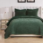 Juego de edredón de terciopelo cosido Greenland Home Fashions GL-2505HMSK 3 piezas King Cal King color Crush Forest
