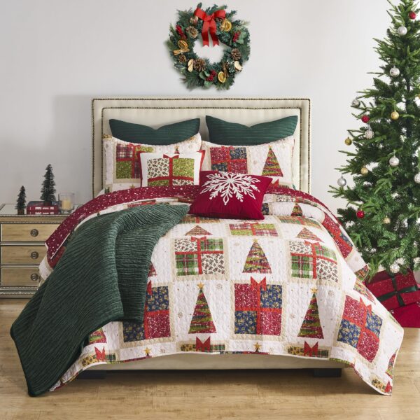 Juego de Edredón Navideño Greenland Home Fashions GL-2505AMSQ Deck The Halls matrimonial queen 3 piezas