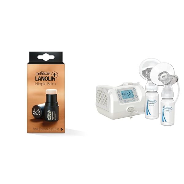 Dr. Brown's Nipple Balm & Double Electric Pump Kit – Lanolin Nipple Balm + Customflow Electric Pump with Bottles, Flange