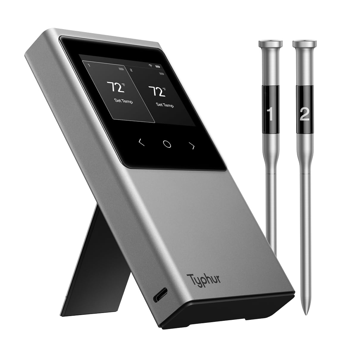 Version 1.0.0 Typhur Sync Dual Gen 2 WiFi Termómetro inalámbrico para carne, 2 sondas, base inteligente, pantalla LCD, alcance ilimita