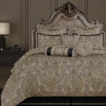 Juego de edredón York TOPLUXE LM-York-Queen jacquard damasco antiguo tamaño Queen 9 piezas con fundas euro y faldón de c