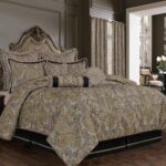 Juego de edredón York TOPLUXE LM-York-Queen jacquard damasco antiguo tamaño Queen 9 piezas con fundas euro y faldón de c