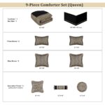 Juego de edredón York TOPLUXE LM-York-Queen jacquard damasco antiguo tamaño Queen 9 piezas con fundas euro y faldón de c