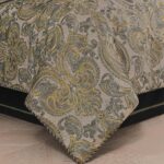 Juego de edredón York TOPLUXE LM-York-Queen jacquard damasco antiguo tamaño Queen 9 piezas con fundas euro y faldón de c